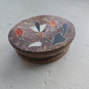 Floral Inlay Round Trinket Box